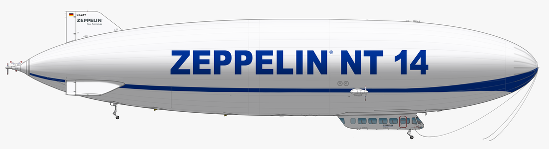 Der projektierte Zeppelin NT 14 im möglichen Design mit 87 Metern Länge und fiktivem Luftfahrzeugkennzeichen, wäre er denn gebaut und geflogen worden.