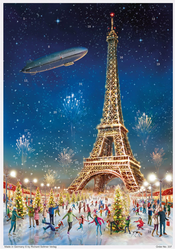 Adventskalender 2023 mit dem Zeppelin NT über Paris. (Bild: Selmer Verlag, Stuttgart)