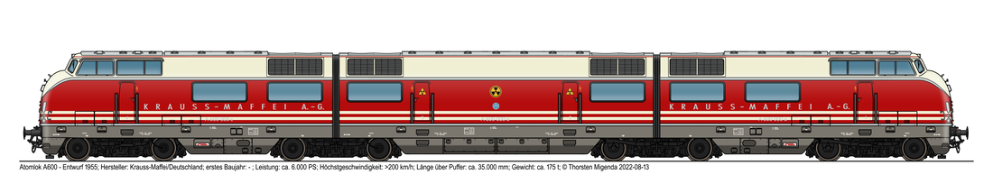 Die deutsche Atomlokomotive A600 von Krauss-Maffei 1955 (Entwurf)